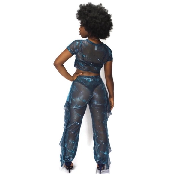 Women's blue 2-piece swimsuit cover-up - Picture 6 of 6